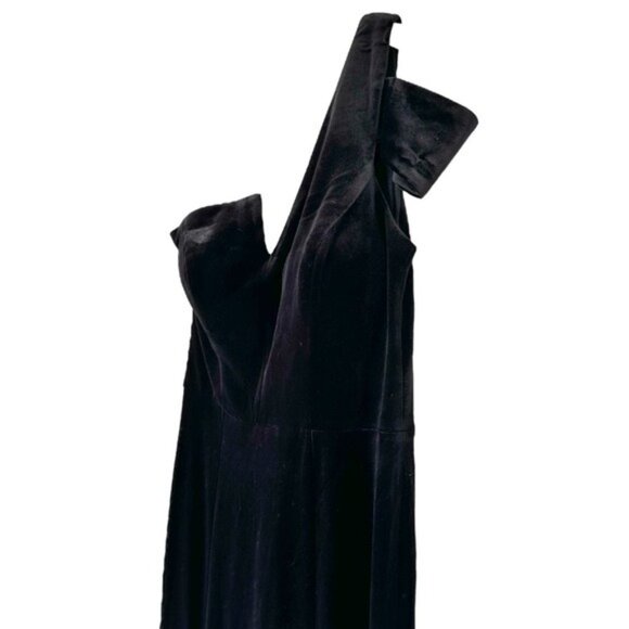 Betsy and Adam Ella Velvet One Shoulder Long Black Gown Dress Size 8 - Picture 5 of 11